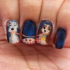 Disney's Lady and the Tramp. This is such a memorable scene from the movie!! Dog Nail Art, Unghie Nail Art, Nail Art Disney, Dog Nails, Disney Nails, I Love Nails, Cute Nail Art, Lady And The Tramp, Cute Nail Designs