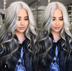 Blonde to black ombre … Long Grey Hair, Black Hair Ombre, Grey Hair Wig, Grey Ombre Hair, Grey Hair Looks, Top Hairstyles