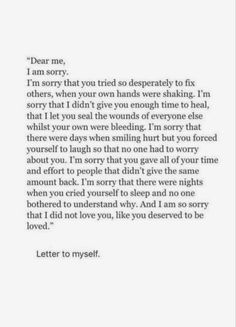 an image of a letter written in black and white with the words dear me, i am sorry