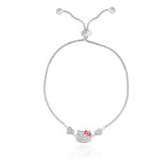 Add a touch of whimsy and sparkle to your ensemble with the Hello Kitty Women's Heart Lariat Bracelet. This charming accessory is perfect for fans of the beloved character and anyone who appreciates playful, stylish jewelry.

- Material: Silver-plated brass
- Stones: Pave cubic zirconia
- Color: Silver with a colorful enameled bow
- Gender: Female
- Age Group: Adult

This officially licensed bracelet features the iconic Hello Kitty face, meticulously crafted from twinkling pave cubic zirconia st Hello Kitty Bracelet, Sanrio Jewelry, Hello Kitty Gifts, Hello Kitty Jewelry, Hello Kitty Sanrio, Cubic Zirconia Bracelet, Heart Pendants, Sterling Silver Anklet, Cat Pendants