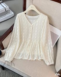 Zlily - Long Sleeve Lace Chiffon Top: Stylish Layered Fashion Blouse Chiffon Long Sleeve Tops For Day Out, White Chiffon Top For Fall, Casual White Chiffon Blouse, White Casual Chiffon Blouse, Sheer Long Sleeve Blouse For Day Out, White Chiffon Blouse For Day Out, Chiffon V-neck Blouse For Day Out, White Chiffon Long Sleeve Blouse, Casual Beige Lace Top, V-neck