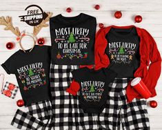 Personalised Most Likely to Christmas Shirts, Custom Text Funny Christmas T-Shirts, Family Matching Xmas Printed Shirts, Xmas Gift for Him Take advantage of our current limited-time offer: an amazing 70% off on our entire stock! 🎉 Don't miss out on this chance to gift something special to your loved ones. 🎁 Your thoughtful gestures will create lasting memories for them. 💖 Our company excels in providing top-quality personalisation and customisation for clothing and accessories. 👕✨ We can bri Most Likely To Christmas Shirts, Christmas Quote Shirts, Funny Matching Shirts, Family Christmas Quotes, Thoughtful Gestures, Xmas Gifts For Him, Text Funny, Group Party, Funny Matching