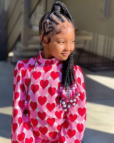 Heart Hairstyles For Kids Black, Free Hand Hairstyles, Cornrow Ponytail, Kids Braids