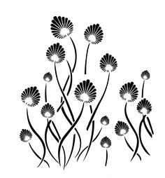 black and white drawing of flowers on a white background