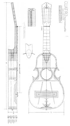 a drawing of an acoustic guitar with its body cut out and parts shown in the diagram