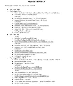 the back side of a white paper with numbers and instructions for each week's activities