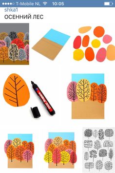 an image of fall trees made out of paper and crafting supplies on a cell phone screen