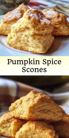 pumpkin spice scones are stacked on top of each other