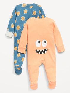 Unisex Sleep & Play 2-Way-Zip Footed One-Piece 2-Pack for Baby | Old Navy Playful Long Sleeve Onesie, Playful Long Sleeve Unisex Onesie, Playful Unisex Long Sleeve Onesie, Fitted Long Sleeve Cartoon Print Onesie, Baby Changing, Baby Halloween, Baby Size, 2 Way