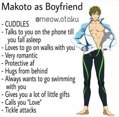 an anime character with the words mako as boyfriend