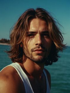 Shoulder Length Hair Men, Hair Ideas For Men, Shoulder Length Wavy Hair, Strong Jawline, Surfer Hair, Medium Brown Hair, Wavy Hair Men, Hair Flow, Men Haircut Styles