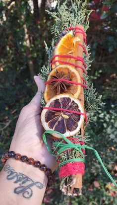 a person holding an orange and grapefruit wrapped in twine