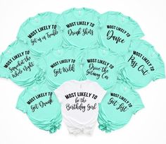 twelve baby onesuits with names on them