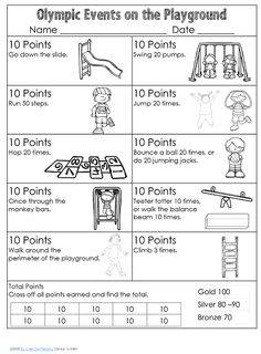 an olympic event on the playground worksheet for kids to learn how to play