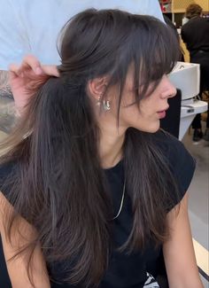 Face Framing Bangs Ponytail, Chest Length Hair With Bangs, Fringe Hairstyles With Glasses, Bottle Bangs, Long Bangstyle Hair, Different Types Of Bangs Chart, Before And After Bangs, Bangstyle Hair, Growing Out Bangs