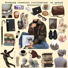 there is a collage of different things in the image, including books and other items