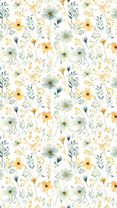 a white background with yellow and blue flowers