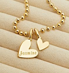 Heart Bracelet: Engraved Charms – Rellery 3d Bracelet, Bracelet Luxury, Letter Bracelet, Heart Pendant Gold, Gold Jewelry Simple, Bracelet Chain, Bar Bracelets, Name Bracelet, Double Heart