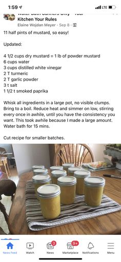 a table with some jars of food on it and an instagram post about the recipe