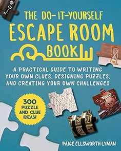 the do - it - yourself escape room book cover with puzzle pieces on blue background