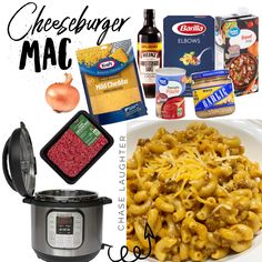 an image of macaroni and cheese in the crockpot with ingredients to make it