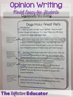 a sign that says opinion writing made easy for students dogs make great pets the reflective education center