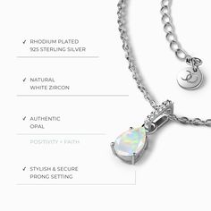 Flaunt your individuality with our Scorpio Constellation & Opal Sway Necklaces. Infused with the power of your birthstone, Opal will transform your negative thoughts into positive energy. Whether you’re feeling down or you’ve lost faith in the universe, this is your remedy for restoring positivity.
Details Of The Necklace
- Authentic Moon Magic Moonstone & White Zircon- Chain Length: 16" with 2" extender- Stone Shape: Round-shaped Moonstone- Gem authenticity approved by GIA﻿
12 Months, 12 Zodiac Libra Constellation, October Birthstone Necklace, Detailed Necklace, Gem Diamonds, Losing Faith, Zodiac Constellations, Scorpio Zodiac, Libra Zodiac, Opal White