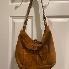 Reposhing This Item. Very Clean Inside & Out. Bought & Never Used! Slight Perfume Odor. Questions? Leave A Comment Below! Bucket-shaped Hobo Bag With Snap Closure, Suede Hobo Shoulder Bag, Casual Hobo Bag With Snap Closure For Errands, Chic Brown Hobo Bag With Pockets, Prada Nylon Shoulder Bag, Hunter Boots Socks, Suede Purse, Prada Nylon, Brown Leather Handbags