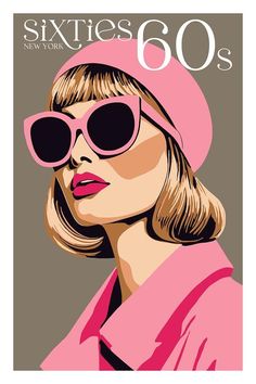 a woman wearing sunglasses and a pink hat on the cover of sixties 60's