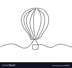 a hot air balloon flying over the ocean line art drawing on white paper royalty illustration