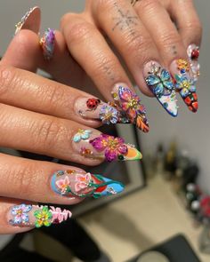 Hippie Nails, Her Nails, Unique Acrylic Nails, Bling Acrylic Nails, Kawaii Nails, Dream Nails, Fire Nails, Funky Nails, Pretty Acrylic Nails