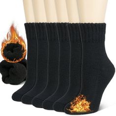 Stay warm and comfortable this winter with our 3 Pairs of Women's Winter Thermal Socks, expertly crafted from a premium blend of merino wool and cotton. Designed for ultimate coziness, these socks are perfect for cold weather adventures or simply lounging at home. Size: 5-11.  Color: Black.  Gender: female.  Age Group: adult. Heated Socks, Boots Thick, Thermal Socks, Socks And Hosiery, Winter Women, Socks Women, Stay Warm, Hosiery, Cold Weather