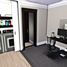 a computer desk sitting on top of a wooden floor