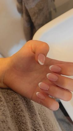 nail inspiration . clean girl . french tip . french manicure . almond nails . short nails Round French Acrylic Nails, Gel French Manicure Almond, Natural Small Nails, Short Nails Clean Girl, French Nails Almond Shape Short, Clean Girl French Nails, Small Nails French, Clean Girl Nails French Tip, Almond French Tips Short