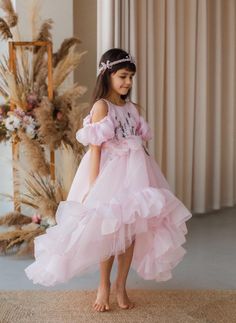 Pink Flower Girl Dress, Birthday Girl Dress, Hi Lo Dress, Prom Ball Gown, Princess Dress, Special Occasion Dress, Ruffled Dress With Train - Etsy Pink Flower Girl Dress, Fairy Princess Costume, Pink Flower Girl, Pink Flower Girl Dresses, First Communion Dress, Occasion Dresses Wedding, Prom Ball Gown, Birthday Girl Dress, Dress Birthday