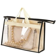 a clear bag with a chain handle on it