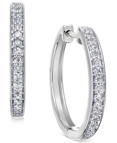 Make every day glitter with these round-shape diamond hoop earrings (1/5 ct. t.w.) set in 14k white or yellow gold. Approximate diameter: 3/4". White Gold Diamond Earrings, Halo Earrings Studs, Earrings Diamond, Diamond Hoop Earrings, Diamond Shape, Halo Diamond, White Gold Diamonds, Diamond Shapes, Fashion Earrings