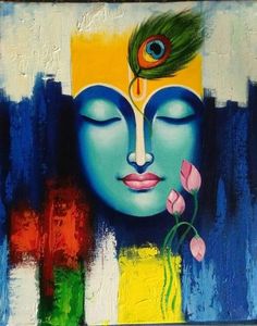 a painting of a buddha face with a flower in it's mouth and eyes closed