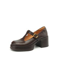 Real Leather Vintage T-strap Chunky Heel Mary Janes Shoes — Obiono Shoe Collection