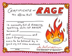 a certificate with an image of a fireball and the words rage written on it