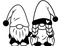 two cartoon gnomes with hats and beards