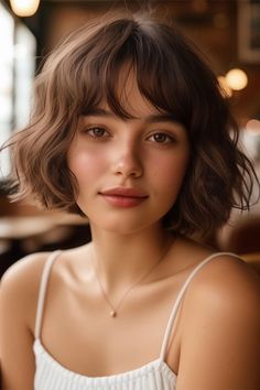 30 Effortless The Low-Maintenance Bob Haircuts : Soft Wave French Bob Bob And Bangs Round Face, French Bob Haircut Square Face, Short Hair Bangs Curly, Bangs Haircut For Round Face, Short Textured Bob With Bangs, Parisian Bob Round Face, French Bob Haircut Round Face, French Bob Round Face, French Bob With Bangs Round Faces