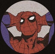 a spider - man with his hands on his head in front of a circular background