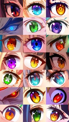 many different colored eyes are shown in this image