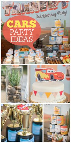 cars birthday party ideas including cake, cupcakes and desserts