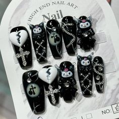 Kuromi Nails, Hello Kitty Original, Purple Kuromi, Black Press On Nails, Nail Conditions, Hello Kitty Y2k, Cute Sanrio, Nail Type, Hello Kitty Nails