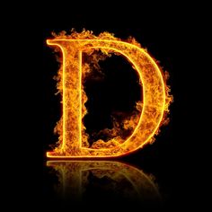 the letter d in fire on a black background