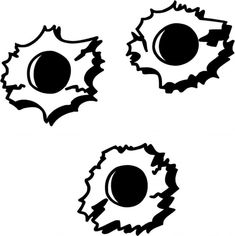 three black and white circles with holes in them