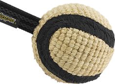 a black and white ball with rope on it