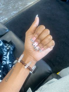 french tips/ duck nails/ short duck nails/ short acrylic nails/ nails with charms Short Duck Nails, Duck Nails Short, Nails Short Acrylic, Nails With Charms, Coffin Shape Nails, Short Acrylic, French Tips, Nails Short